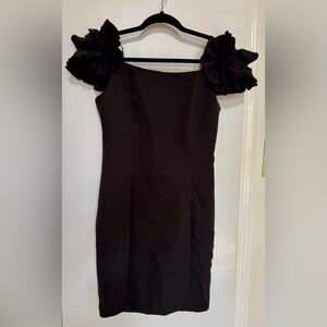She + Sky Black Mini Dress with Ruffle Sleeves